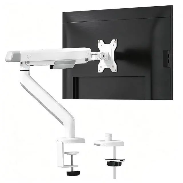 Main image of Single Monitor Arm, Premium Aluminum Monitor Desk Mount Fits Screen up to 35 Inches 19.84 lbs, Fully Adjustable Monitor Stand with C-Clamp & Grommet Base for Home Office, White