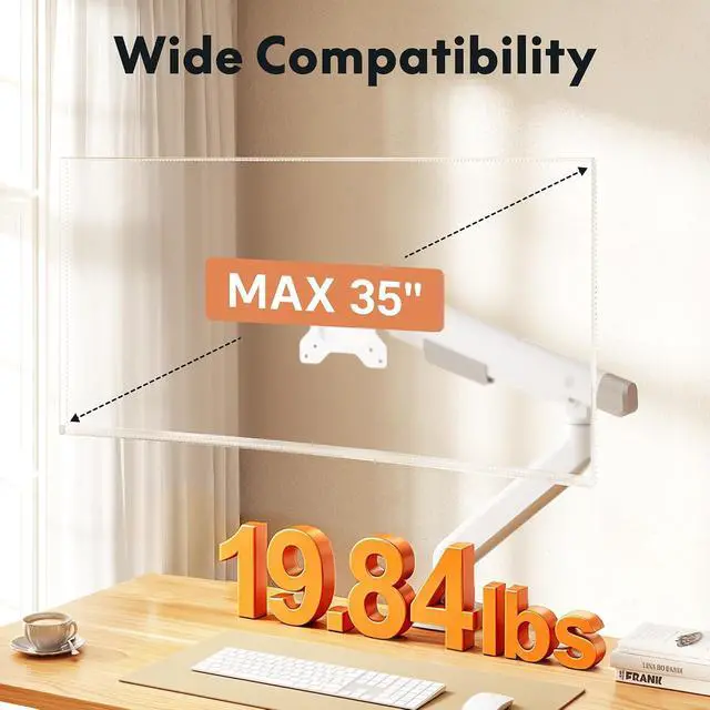 Alt view image 3 of 7 - Single Monitor Arm, Premium Aluminum Monitor Desk Mount Fits Screen up to 35 Inches 19.84 lbs, Fully Adjustable Monitor Stand with C-Clamp & Grommet Base for Home Office, White