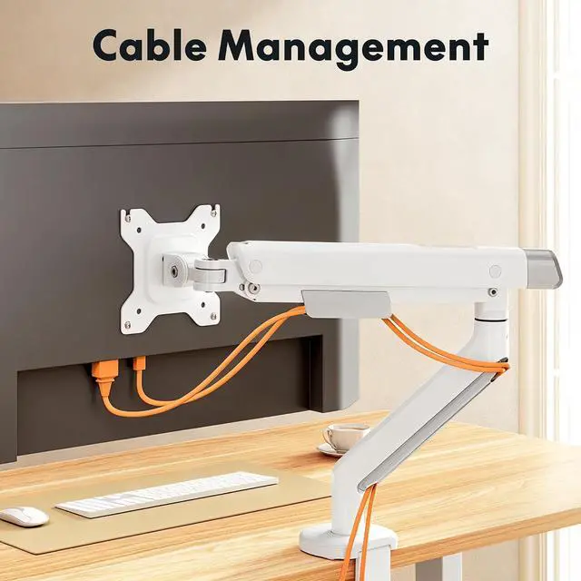 Alt view image 7 of 7 - Single Monitor Arm, Premium Aluminum Monitor Desk Mount Fits Screen up to 35 Inches 19.84 lbs, Fully Adjustable Monitor Stand with C-Clamp & Grommet Base for Home Office, White