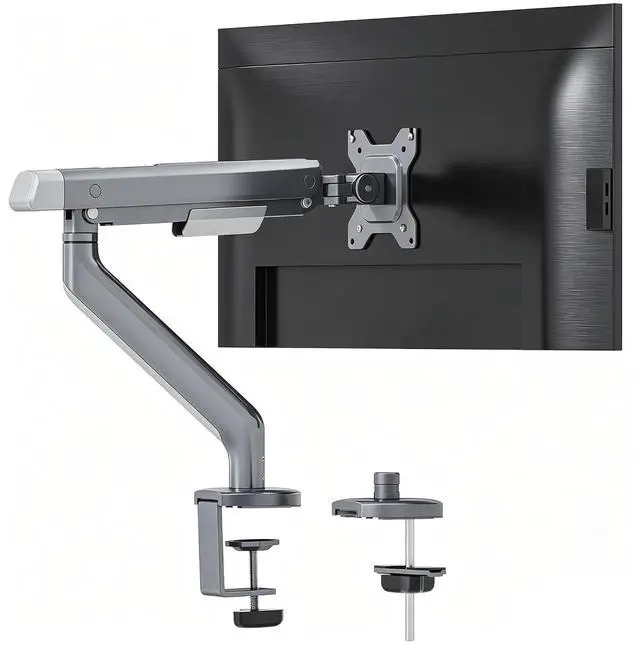 Main image of Single Monitor Arm, Premium Aluminum Monitor Desk Mount Fits Screen up to 35 Inches 19.84 lbs, Fully Adjustable Monitor Stand with C-Clamp & Grommet Base for Home Office, Gun Gray