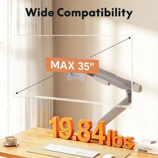 Alt view image 3 of 7 - Single Monitor Arm, Premium Aluminum Monitor Desk Mount Fits Screen up to 35 Inches 19.84 lbs, Fully Adjustable Monitor Stand with C-Clamp & Grommet Base for Home Office, Gun Gray