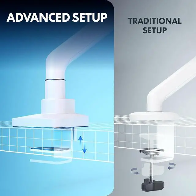 Alt view image 5 of 7 - Ultrawide Monitor Arm, Monitor Stand for 17 to 49 inch Screens Holds up to 44 Lbs, Adjustable Gas Spring Arm with C Clamp & Grommet Base for Gaming Office, 75/100 VESA Mount, White