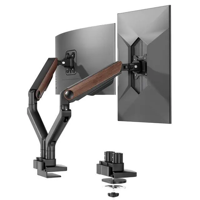 Main image of Monitor Stand, Heavy Duty Dual Monitor Arm for Ultrawide Screen up to 39" and 44 Lbs, Adjustable Gas Spring Arm with C Clamp & Grommet Base for Gaming Office, 75/100 VESA Mount, Wood Grain