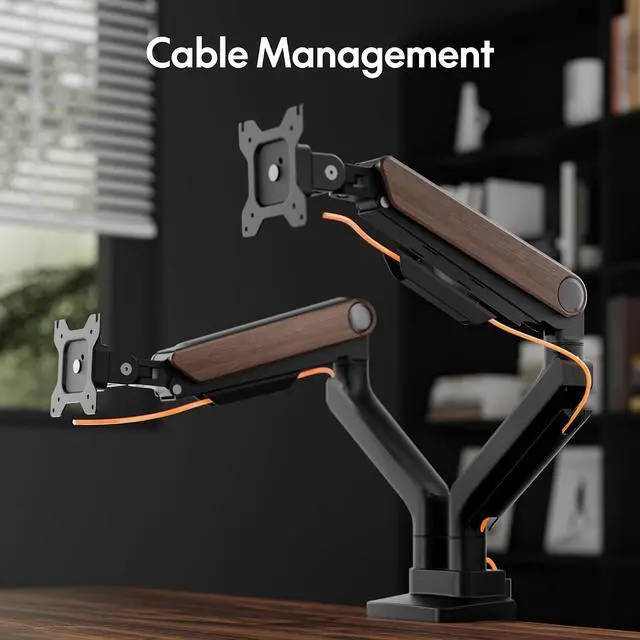 Alt view image 5 of 7 - Monitor Stand, Heavy Duty Dual Monitor Arm for Ultrawide Screen up to 39" and 44 Lbs, Adjustable Gas Spring Arm with C Clamp & Grommet Base for Gaming Office, 75/100 VESA Mount, Wood Grain