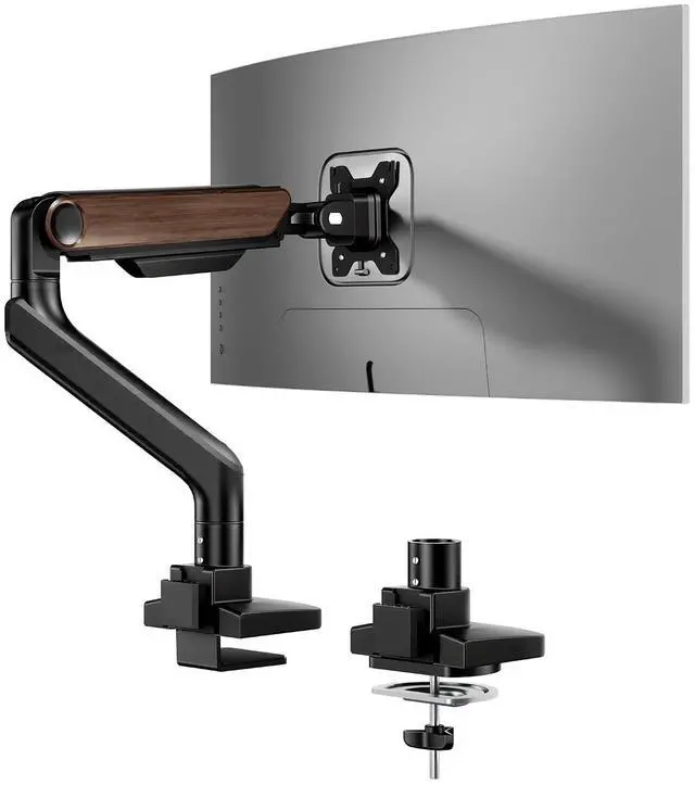 Main image of Ultrawide Monitor Arm, Monitor Stand for 17 to 49 inch Screens Holds up to 44 Lbs, Adjustable Gas Spring Arm with C Clamp & Grommet Base for Gaming Office, 75/100 VESA Mount, Wood Grain