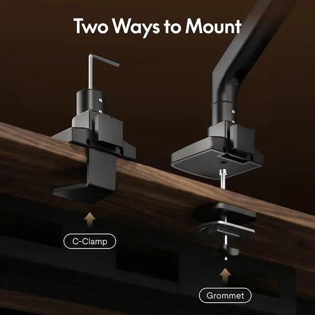 Alt view image 7 of 7 - Ultrawide Monitor Arm, Monitor Stand for 17 to 49 inch Screens Holds up to 44 Lbs, Adjustable Gas Spring Arm with C Clamp & Grommet Base for Gaming Office, 75/100 VESA Mount, Wood Grain