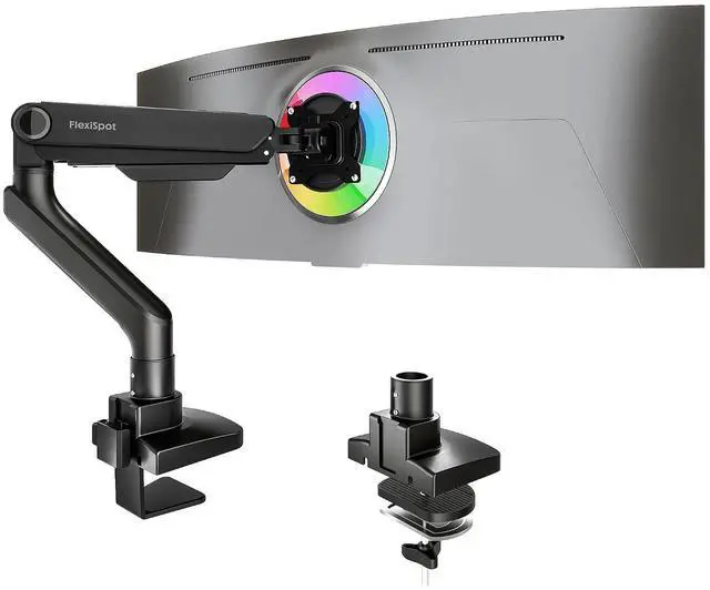 Main image of Ultrawide Monitor Arm, Monitor Stand for 17 to 49 inch Screens Holds up to 44 Lbs, Adjustable Gas Spring Arm with C Clamp & Grommet Base for Gaming Office, 75/100 VESA Mount, Black