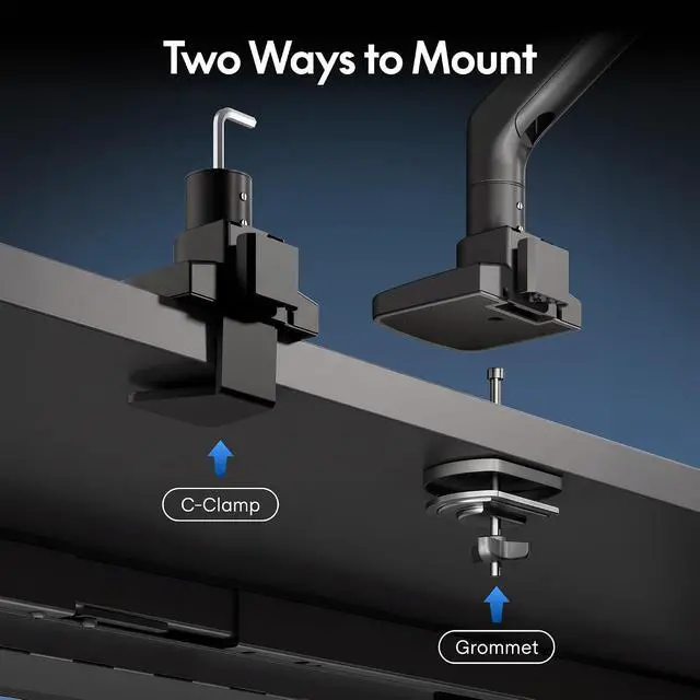 Alt view image 7 of 7 - Ultrawide Monitor Arm, Monitor Stand for 17 to 49 inch Screens Holds up to 44 Lbs, Adjustable Gas Spring Arm with C Clamp & Grommet Base for Gaming Office, 75/100 VESA Mount, Black