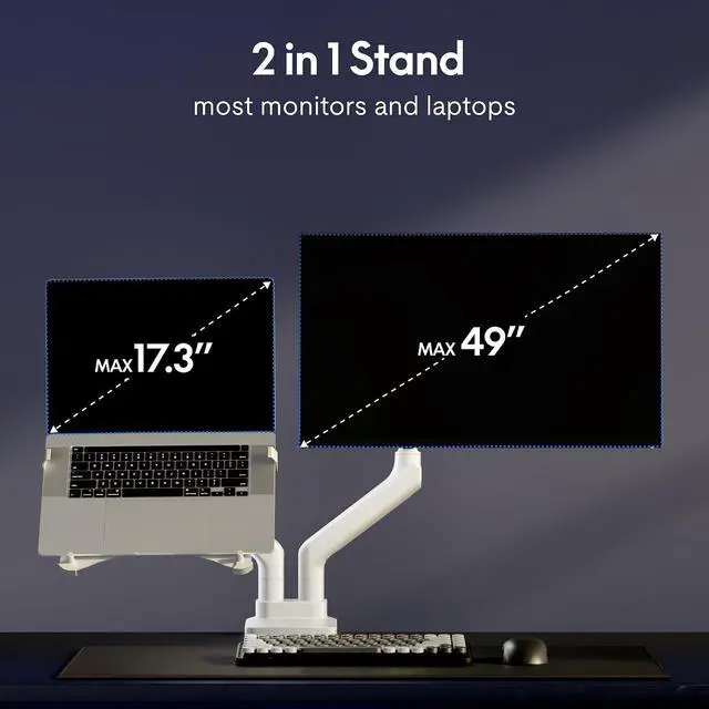 Alt view image 3 of 7 - Laptop Mount, Dual Monitor Arm with Laptop Tray, Fits Up to 49 Inch Monitor and 17.3 Inch Notebook, Full Adjustable Gas Spring Holds up to 44lbs per Arm for Office & Home, White