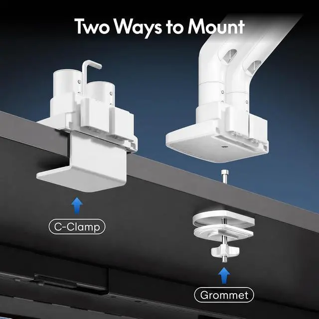 Alt view image 7 of 7 - Monitor Stand, Heavy Duty Dual Monitor Arm for Ultrawide Screen up to 39" and 44 Lbs, Adjustable Gas Spring Arm with C Clamp & Grommet Base for Gaming Office, 75/100 VESA Mount, White