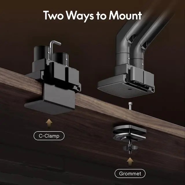 Alt view image 7 of 7 - Monitor Stand, Heavy Duty Dual Monitor Arm for Ultrawide Screen up to 39" and 44 Lbs, Adjustable Gas Spring Arm with C Clamp & Grommet Base for Gaming Office, 75/100 VESA Mount, Wood Grain