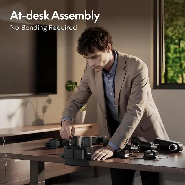 Alt view image 6 of 7 - Laptop Mount, Dual Monitor Arm with Laptop Tray, Fits Up to 49 Inch Monitor and 17.3 Inch Notebook, Full Adjustable Gas Spring Holds up to 44lbs per Arm for Office & Home, Wood Grain