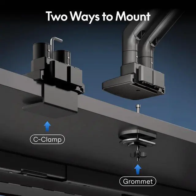 Alt view image 7 of 7 - Monitor Stand, Heavy Duty Dual Monitor Arm for Ultrawide Screen up to 39" and 44 Lbs, Adjustable Gas Spring Arm with C Clamp & Grommet Base for Gaming Office, 75/100 VESA Mount, Black
