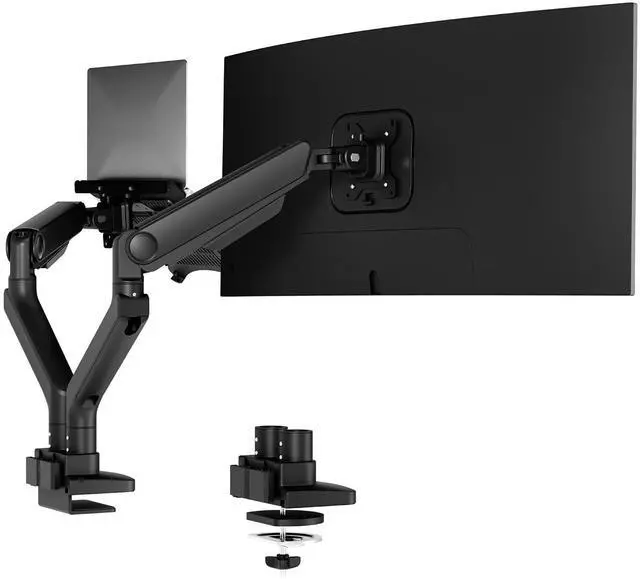 Main image of Laptop Mount, Dual Monitor Arm with Laptop Tray, Fits Up to 49 Inch Monitor and 17.3 Inch Notebook, Full Adjustable Gas Spring Holds up to 44lbs per Arm for Office & Home, Black