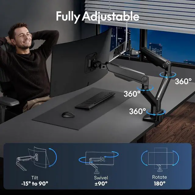 Alt view image 2 of 7 - Laptop Mount, Dual Monitor Arm with Laptop Tray, Fits Up to 49 Inch Monitor and 17.3 Inch Notebook, Full Adjustable Gas Spring Holds up to 44lbs per Arm for Office & Home, Black