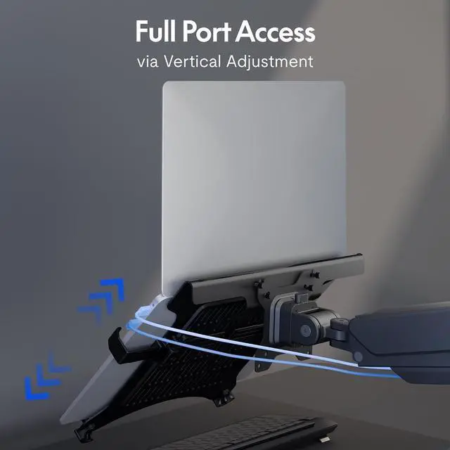 Alt view image 5 of 7 - Laptop Mount, Dual Monitor Arm with Laptop Tray, Fits Up to 49 Inch Monitor and 17.3 Inch Notebook, Full Adjustable Gas Spring Holds up to 44lbs per Arm for Office & Home, Black