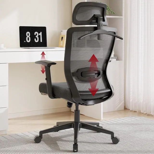 Main image of Home Office Desk Chairs Swivel High Back Computer Chair Mesh Ergonomic Office Chair with Adjustbale Lumbar Support Backrest Armrest Grey