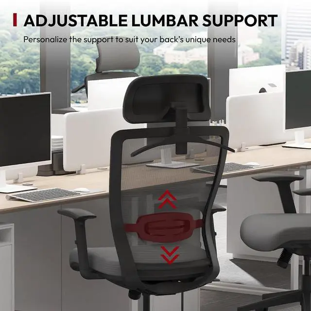 Alt view image 3 of 7 - Home Office Desk Chairs Swivel High Back Computer Chair Mesh Ergonomic Office Chair with Adjustbale Lumbar Support Backrest Armrest Grey