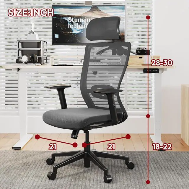 Alt view image 2 of 7 - Home Office Desk Chairs Swivel High Back Computer Chair Mesh Ergonomic Office Chair with Adjustbale Lumbar Support Backrest Armrest Grey