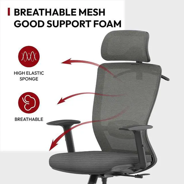 Alt view image 7 of 7 - Home Office Desk Chairs Swivel High Back Computer Chair Mesh Ergonomic Office Chair with Adjustbale Lumbar Support Backrest Armrest Grey