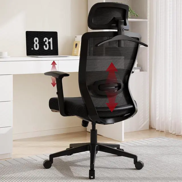 Main image of Mesh Big and Tall Computer Chair Home Office Standing Desk Chairs Swivel Ergonomic High Back Office Chair with Adjustbale Lumbar Support Backrest Armrest Black