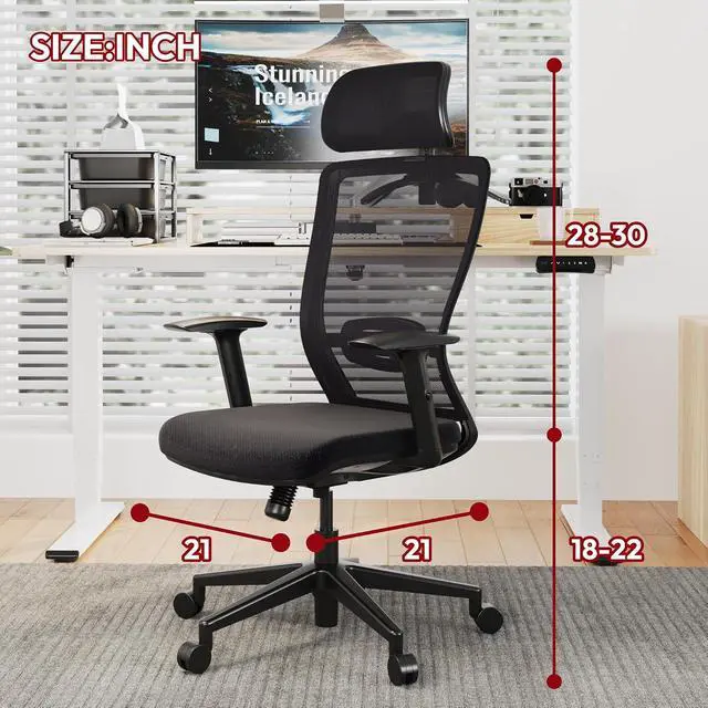 Alt view image 2 of 7 - Mesh Big and Tall Computer Chair Home Office Standing Desk Chairs Swivel Ergonomic High Back Office Chair with Adjustbale Lumbar Support Backrest Armrest Black