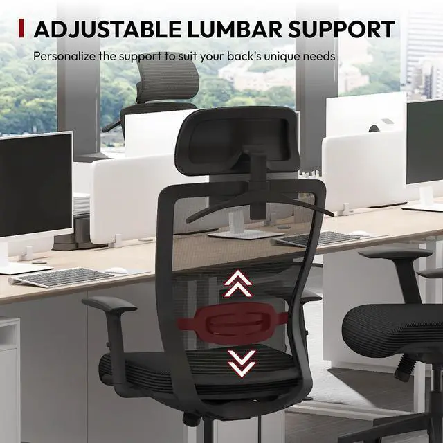 Alt view image 3 of 7 - Mesh Big and Tall Computer Chair Home Office Standing Desk Chairs Swivel Ergonomic High Back Office Chair with Adjustbale Lumbar Support Backrest Armrest Black