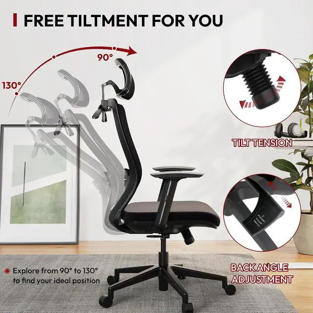 Alt view image 4 of 7 - Mesh Big and Tall Computer Chair Home Office Standing Desk Chairs Swivel Ergonomic High Back Office Chair with Adjustbale Lumbar Support Backrest Armrest Black