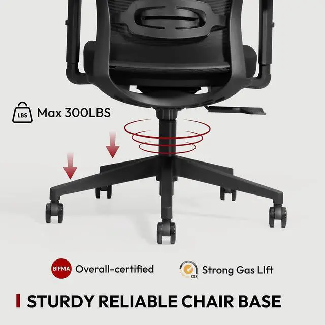 Alt view image 6 of 7 - Mesh Big and Tall Computer Chair Home Office Standing Desk Chairs Swivel Ergonomic High Back Office Chair with Adjustbale Lumbar Support Backrest Armrest Black
