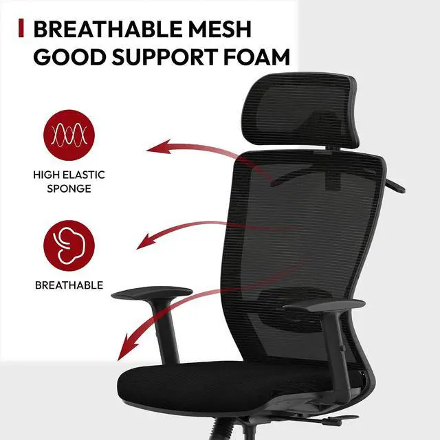 Alt view image 7 of 7 - Mesh Big and Tall Computer Chair Home Office Standing Desk Chairs Swivel Ergonomic High Back Office Chair with Adjustbale Lumbar Support Backrest Armrest Black