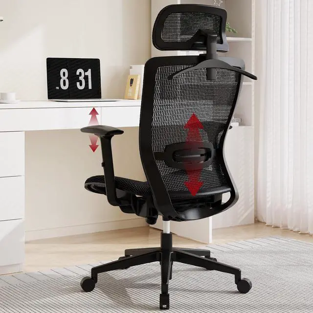 Main image of Big and Tall Executive Office Chair Height Adjustable Mesh Computer Chair with Adjustable Headrest Armrest and Lumbar Support,360°Swivel Gaming Chair for Home Office Using Black