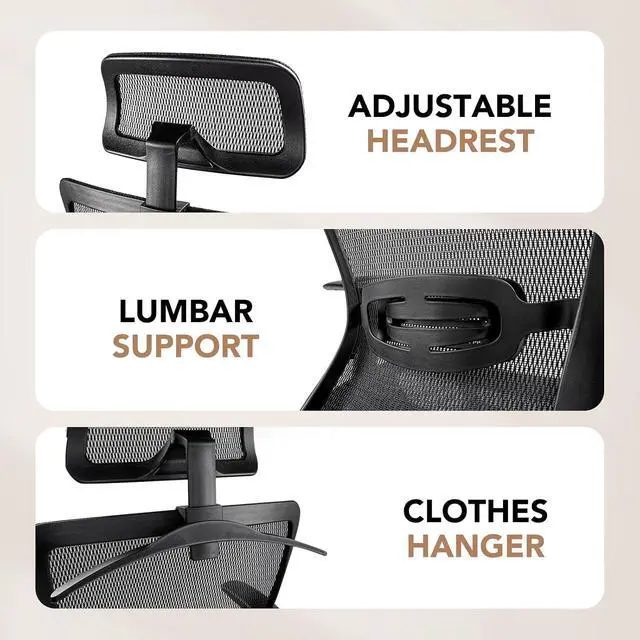 Alt view image 3 of 7 - Big and Tall Executive Office Chair Height Adjustable Mesh Computer Chair with Adjustable Headrest Armrest and Lumbar Support,360°Swivel Gaming Chair for Home Office Using Black