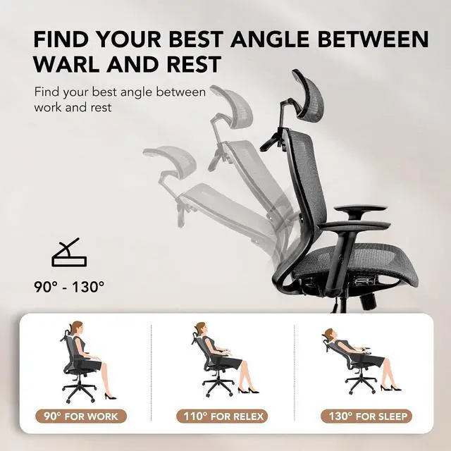 Alt view image 5 of 7 - Big and Tall Executive Office Chair Height Adjustable Mesh Computer Chair with Adjustable Headrest Armrest and Lumbar Support,360°Swivel Gaming Chair for Home Office Using Black
