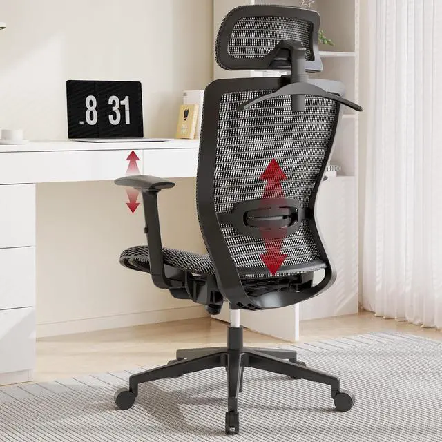 Main image of Big and Tall Executive Office Chair Height Adjustable Mesh Computer Chair with Adjustable Headrest Armrest and Lumbar Support,360°Swivel Gaming Chair for Home Office Using Grey