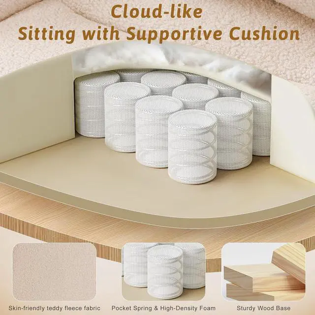 Alt view image 5 of 7 - Wider Seat Office Chair with Flip Armrests for Criss Cross Legged&Cats, Big and Tall Executive Ergonomic Reclining Chair with Footrest&Lumbar Pillow, Teddy Fleece Desk Chair, Beige Vanity Chair
