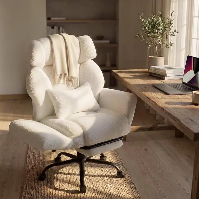 Main image of Office Chair with Flip Armrests,Big and Tall Office Chair with Foot Rest,Extra Wide Seat & Lumbar Pillow,Ergonomic Computer Gaming Chair,Comfy Criss Cross Chair for Pets Sitting,Teddy Fleece,White