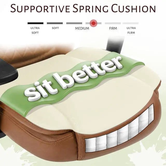 Alt view image 5 of 7 - Drafting Chair,Executive Tall Office Chair Flip-up Armrests for Counter Height Desk Drawing Use,High Task Chair with Adjustable Foot Ring & Inflatable Lumbar Support, Swivel Computer Stool,PU Brown