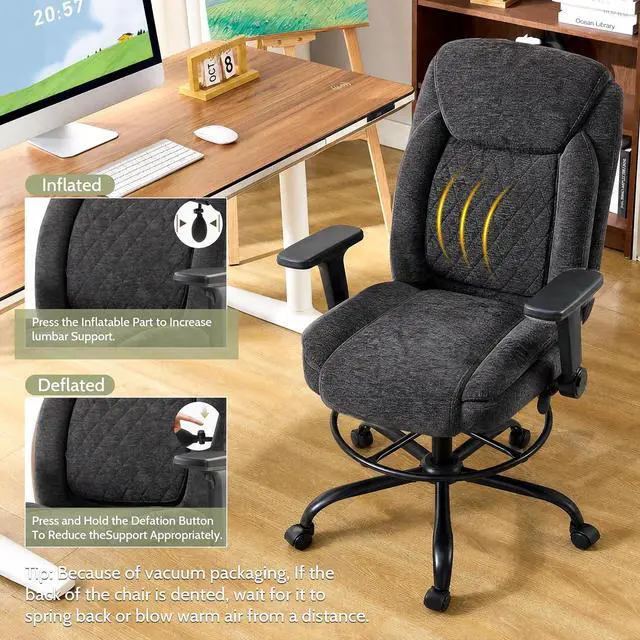 Alt view image 7 of 7 - Drafting Chair,Executive Tall Office Chair Flip-up Armrests for Counter Height Desk Drawing Use,High Task Chair with Adjustable Foot Ring &Inflatable Lumbar Support,Swivel Computer Stool, Fabric Black