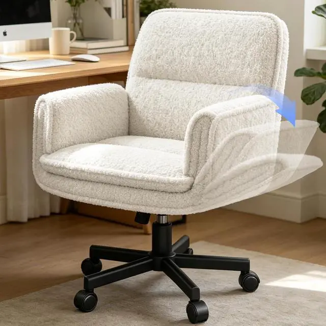 Main image of Patbrela Office Chair Teddy Plush Ergonomic Criss Cross Office Chair with Adjustable Armrests, Swivel Vanity Chair Comfy Computer Desk Chairs, Beige
