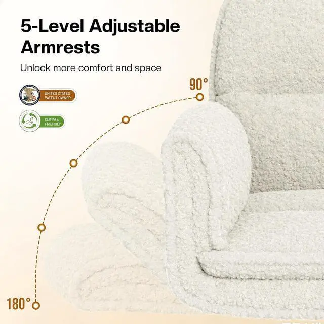 Alt view image 4 of 7 - Patbrela Office Chair Teddy Plush Ergonomic Criss Cross Office Chair with Adjustable Armrests, Swivel Vanity Chair Comfy Computer Desk Chairs, Beige