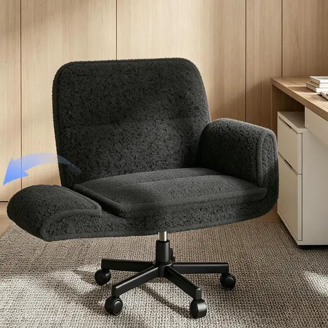 Main image of Patbrela Office Chair Teddy Plush Ergonomic Criss Cross Office Chair with Adjustable Armrests, Swivel Vanity Chair Comfy Computer Desk Chairs, Black
