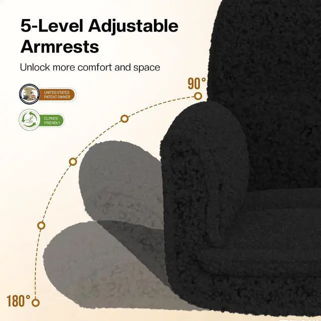 Alt view image 3 of 7 - Patbrela Office Chair Teddy Plush Ergonomic Criss Cross Office Chair with Adjustable Armrests, Swivel Vanity Chair Comfy Computer Desk Chairs, Black