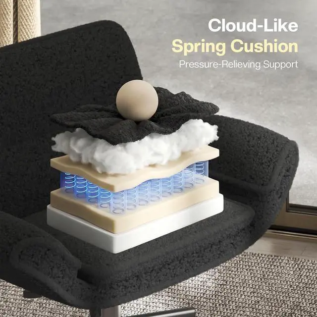 Alt view image 5 of 7 - Patbrela Office Chair Teddy Plush Ergonomic Criss Cross Office Chair with Adjustable Armrests, Swivel Vanity Chair Comfy Computer Desk Chairs, Black