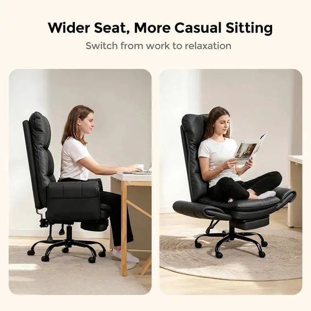 Alt view image 2 of 7 - Big and Tall Office Chair, PU Leather Swivel Desk Chair Ergonomic Computer Chairs with Adjustable Armrests, Black