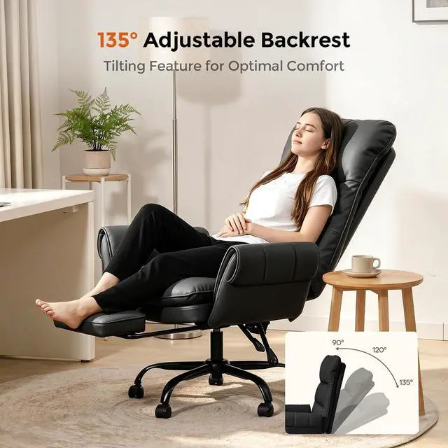 Alt view image 3 of 7 - Big and Tall Office Chair, PU Leather Swivel Desk Chair Ergonomic Computer Chairs with Adjustable Armrests, Black