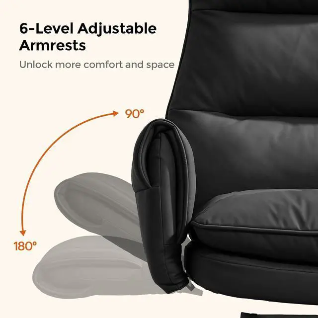 Alt view image 5 of 7 - Big and Tall Office Chair, PU Leather Swivel Desk Chair Ergonomic Computer Chairs with Adjustable Armrests, Black