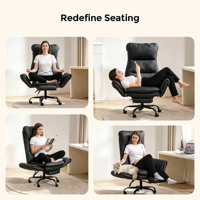 Alt view image 4 of 7 - Big and Tall Office Chair, PU Leather Swivel Desk Chair Ergonomic Computer Chairs with Adjustable Armrests, Black