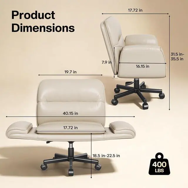 Alt view image 2 of 7 - Patbrela Office Chair PU Leather Ergonomic Criss Cross Office Chair with Adjustable Armrests, Swivel Vanity Chair Comfy Computer Desk Chairs, Khaki