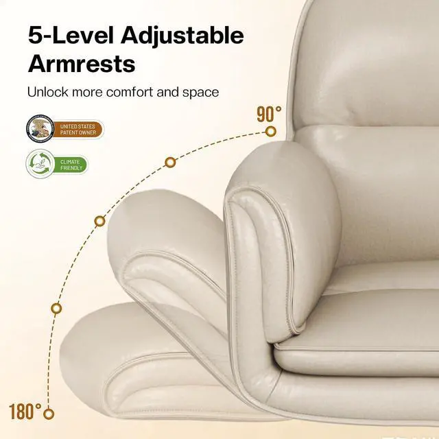 Alt view image 4 of 7 - Patbrela Office Chair PU Leather Ergonomic Criss Cross Office Chair with Adjustable Armrests, Swivel Vanity Chair Comfy Computer Desk Chairs, Khaki