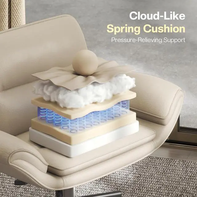 Alt view image 5 of 7 - Patbrela Office Chair PU Leather Ergonomic Criss Cross Office Chair with Adjustable Armrests, Swivel Vanity Chair Comfy Computer Desk Chairs, Khaki